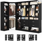 Large Corner Closet System with 3 Sets, 87.2" Closet Organizer System with 4 Drawers & 4 Hanging Rods, Reversible L Shaped Walk-in Closets, Load 2000+LBS, Black (87.2" L x 39.2" W x 80" H)