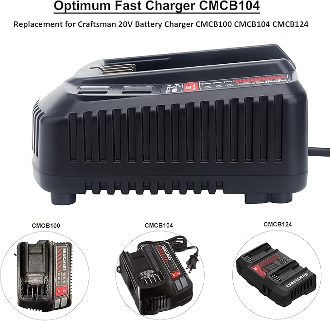 CMCB104 Replacement for 20V Craftsman V20 Lithium-ion Battery Charger CMCB100 CMCB101 CMCB124 CMCB102 for CMCB201 CMCB202 CMCB203 CMCB204 CMCB205 CMCB209 Power Tool Batteries