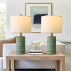PoKat 20.75" Small Modern Ceramic Table Lamps Set of 2 for Bedroom, Green Bedside Lamps for Night Stands, Farmhouse House Decor Nightstand Table Lamps for Living Room End Table Green