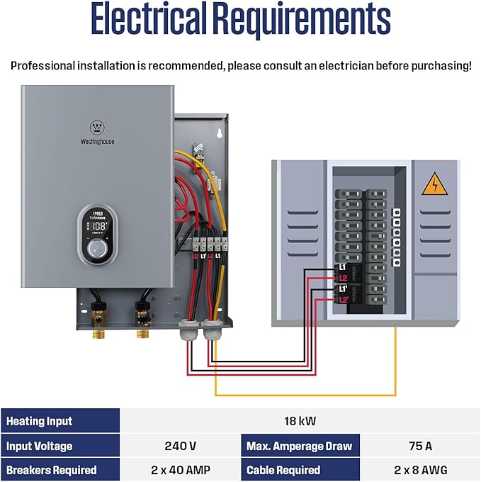 Westinghouse 18kW 240V Tankless Water Heater Electric, Up to 4.2 GPM, WiFi Control Compatible with Alexa & Google Home, ETL, IPX4, Apolo 2.0 Gray.