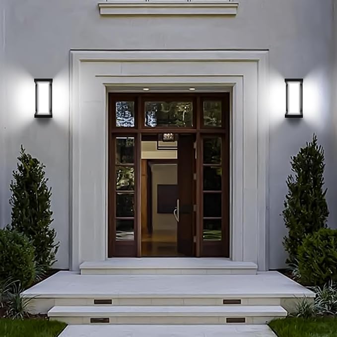 Juyace 18W Exterior Lighting Fixtures 4 Pack Budget-Friendly Outdoor Porch Lights Modern Black Sconces Wall Mount 1800Lm 6000K IP65 Waterproof for Garage House Patio Front Door Entryway