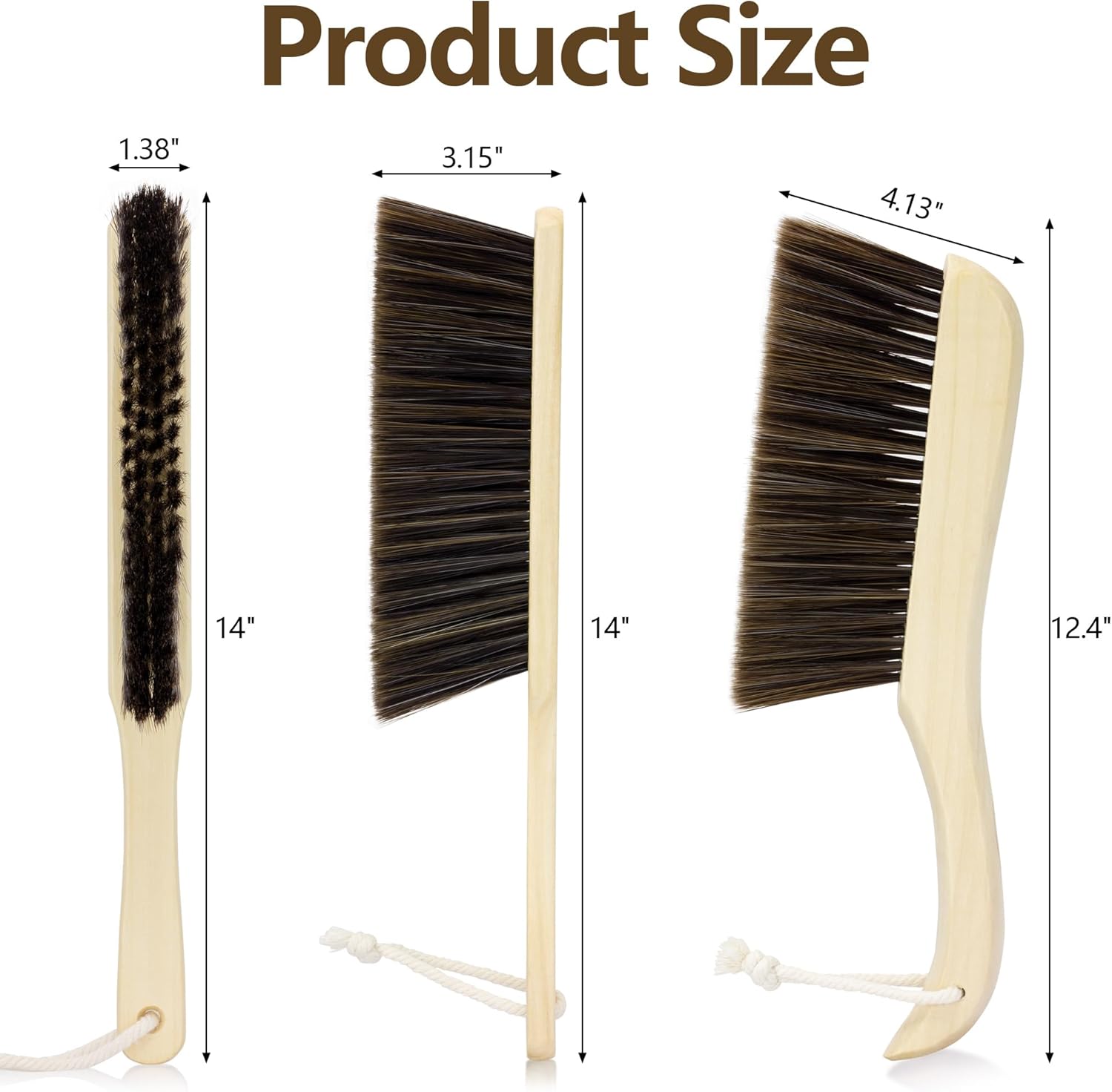 Handheld Dusting Cleaning Brushes Wood Handle Soft Bristle Small Broom, for Clean Dust, 2 Pack, Brown