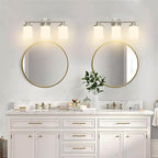 Brushed Nickel Bathroom Light Fixtures,3-Light Nickel Vanity Lights, Bathroom Lights Over Mirror,Modern Wall Sconces with Frosted Glass Shades for Bathroom,Living Room