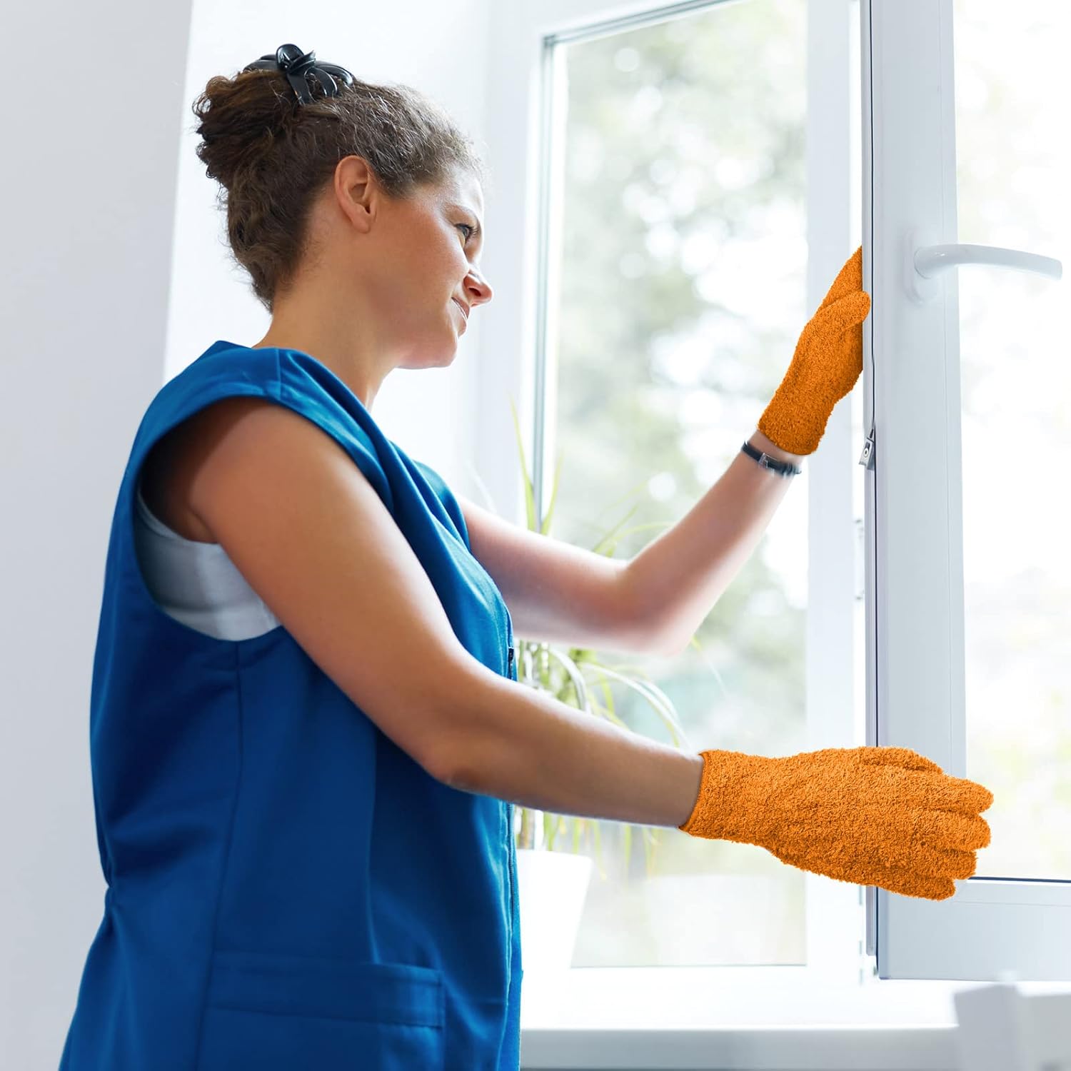 Patelai 3 Pairs Microfiber Plant Dusting Gloves Leaf Cleaning Gloves for Indoor Plants, Blinds, Furniture, House(Large,Orange, Brown, Dark Gray)