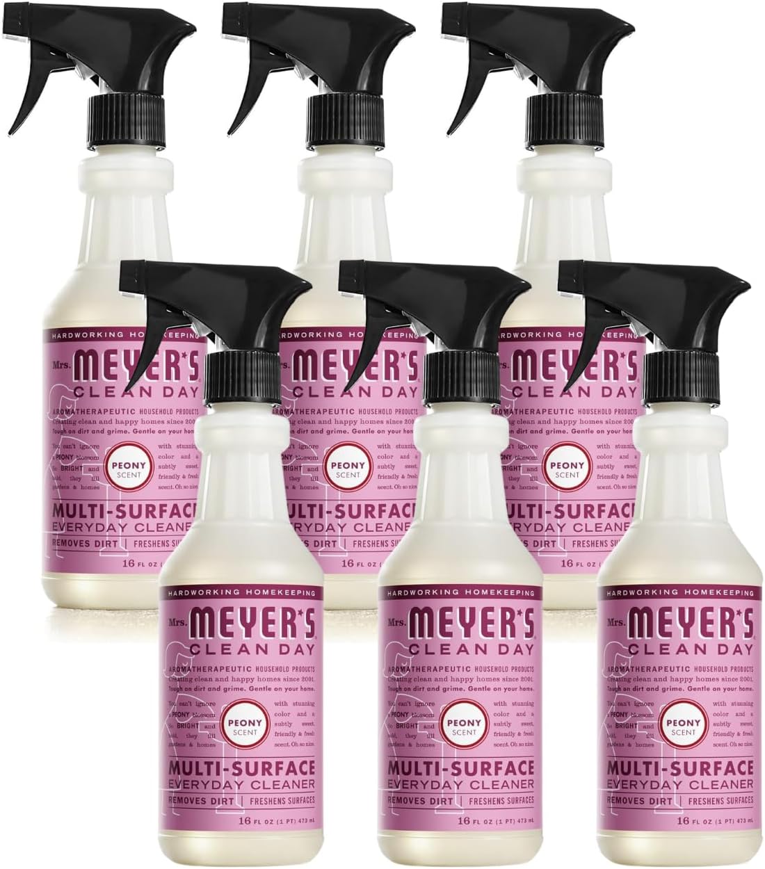 MRS. MEYER'S CLEAN DAY All-Purpose Cleaner Spray, Peony, 16 fl. oz - Pack of 6
