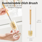 Vigar Zeroline 13.9" Long Bamboo Dish Brush, Ideal Dish Brush for Cups, Wine Glass, Tumbler, Blender Bottles, and Glass Water Bottles for The Kitchen