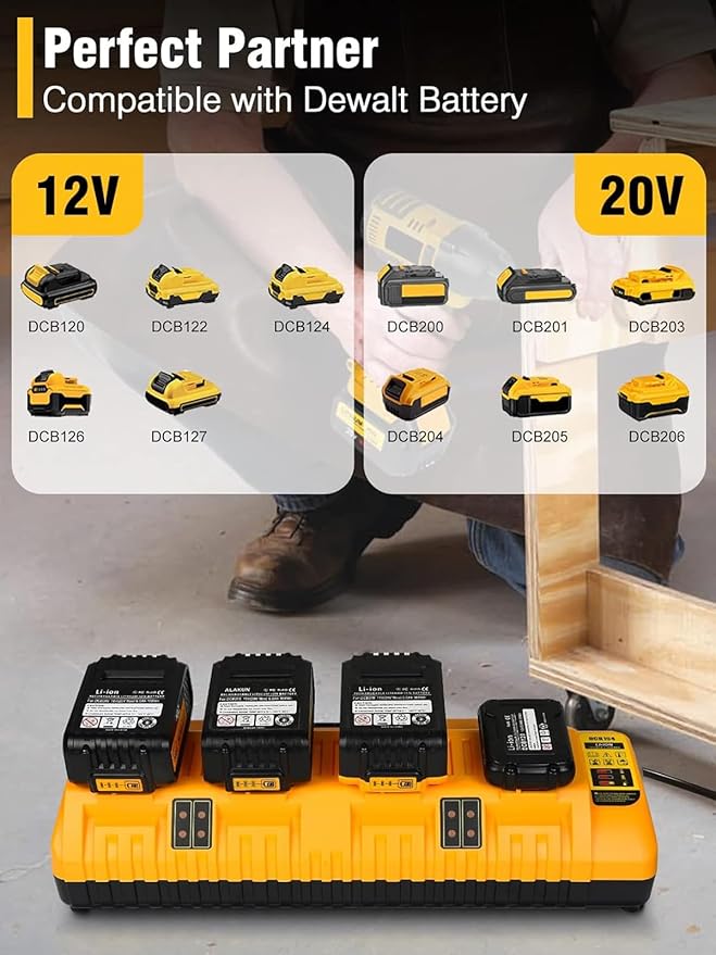 DCB104 20V MAX Battery Charger Replacement for Dewalt Battery Charger, 4 Port Multi Charger Station with 2 USB Ports, Compatible with Dewalt 12V-20V Batteries