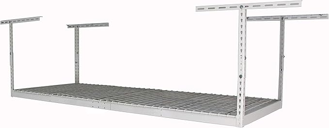 SafeRacks – 3x8 Overhead Garage Storage Rack - Height Adjustable Steel Overhead Storage Rack - 500 Pound Weight Capacity (White, 24"-45")