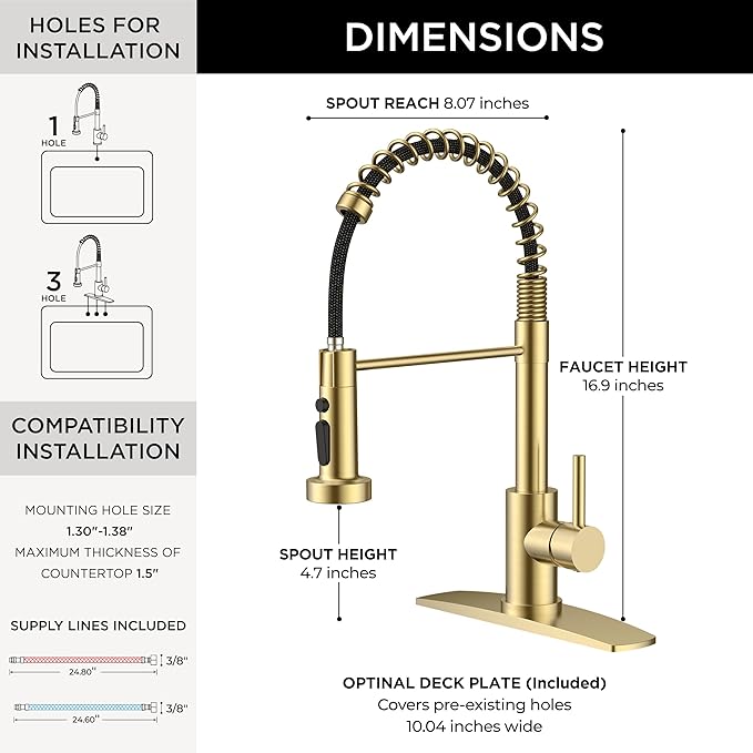 FORIOUS Kitchen Faucets with Sprayer, Stainless Steel Bar Sink Faucet Single Handle with Deck Plate, Commercial Pull Out Faucet for Kitchen Sink, Marine Boat Deck, Laundry Bar RV Camper