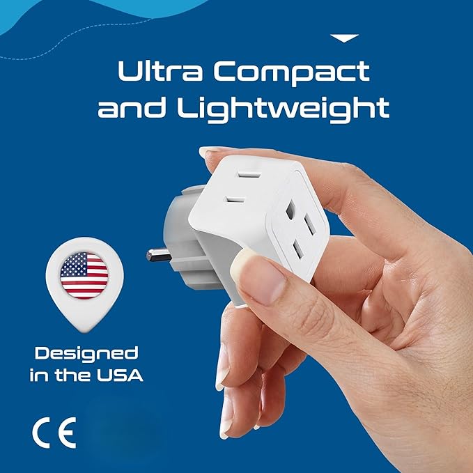 Ceptics Schuko Germany, France Plug Adapter, Dual Input - Ultra Compact Light Weight - Usa to Russia, South Korea Travel Adaptor Plug - Type E/F (3 Pack)