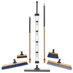 SWOPT Garage Kit — Includes 48” and 60” Wooden Handles, Smooth Surface Push Broom, Multi-Surface Push Broom, Angle Broom, Deck Brush, Floor Squeegee, and Organizer — Covers All Outdoor Cleaning Needs