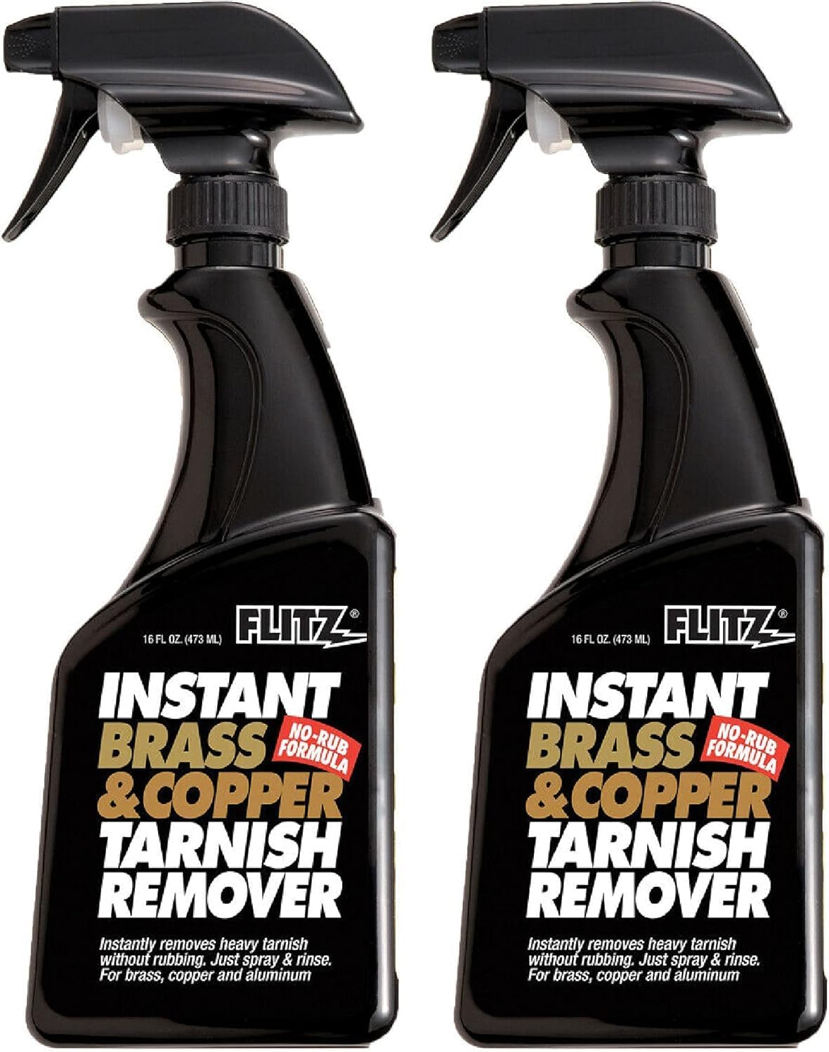 Flitz Instant Brass and Copper Tarnish Remover - 16oz Bottle of USA-Made Organic Rust Remover Spray (No-Rub) - Removes Stains & Oxidation from Glass & Aluminum - Brass Cleaners That Work (2 Pack)
