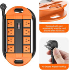 CCCEI Outdoor Power Strip Weatherproof with 8 Plug, Waterproof Extension Cord with Multiple Outlets, Christmas Exterior Garden Yard Surge Protector 10FT, Orange.