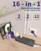 16-in-1 Surge Protector Power Strip with Multi-Function Stand, 6 Outlets with 2 USB-C (20W PD) and 2 USB-A (18W) Ports, 6FT Extension Cord for Home Office Desktop and Dorm (Black)