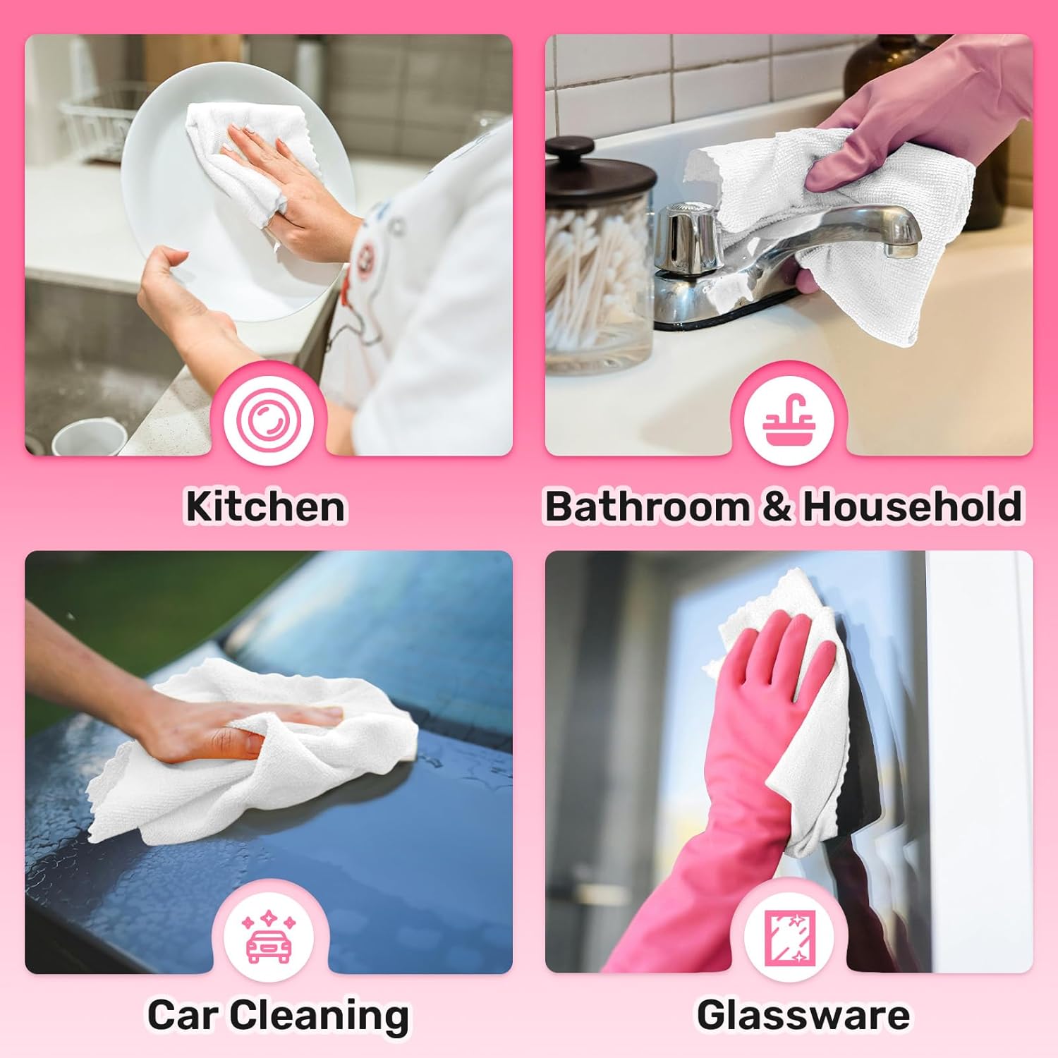 Microfiber Cleaning Cloths Roll, 75 Pack Tear Away Microfiber Towels Roll, 12" x 12" Lint Free Rags, Reusable Cleaning Cloths, Washable, Scratch Free,Ultra Absorbent Dish Rags(White)