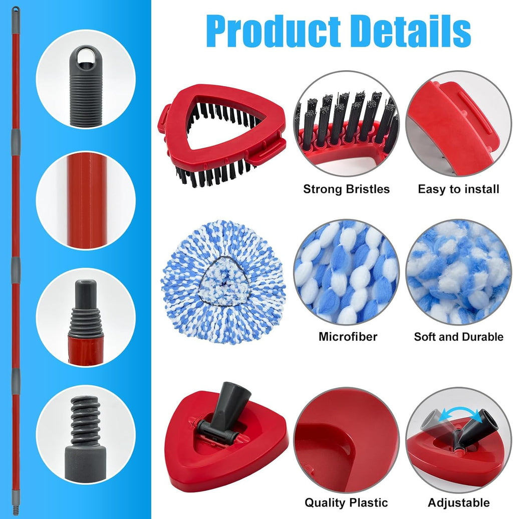 Mop Replacement for Ocedar, Mop for O Cedar, Replacement Mop for O Cedar Spin Mop Contains 4-Section Mop Handle 2 Mop Replace Head 1 Mop Base 1 Scrubber Mop Head for O-Cedar Spin Mop