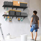 4-Pack 2x3ft Garage Shelving Wall Mounted, 2' x 3' Heavy Duty Garage Storage Shelves with Hooks, 800LB Capacity