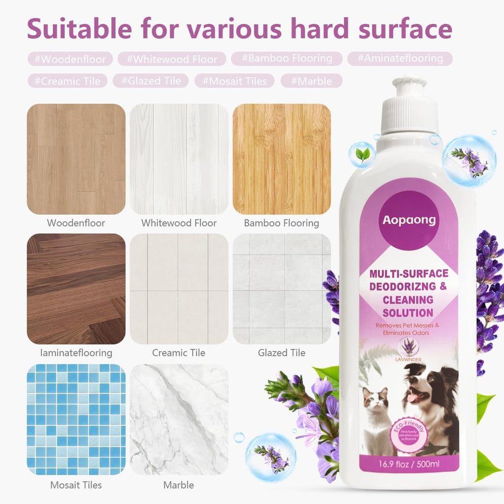 Multi-Surface Floor Cleaning Solution Lavender Scent, Household Floor Cleaner Care for All Robot Vacuums with Mopping and Cordless Wet/Dry Vacuums (16.9Fl Oz/500ML) 2bottle