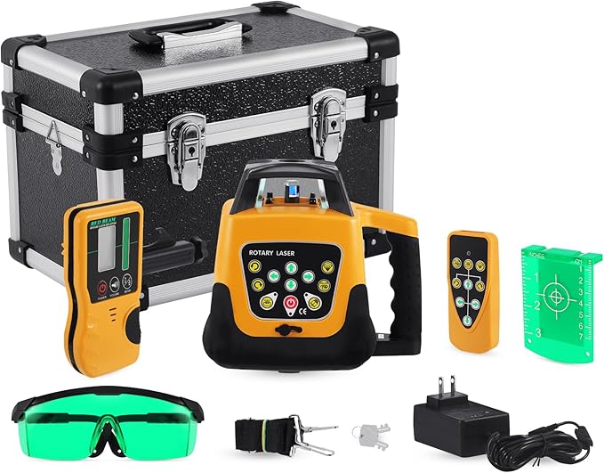 Automatic Self Leveling Rotary Laser, 1650ft Green Beam Laser Level with Receiver Remote Control, 360 Rotating Horizontal Vertical Transit Level (Rotary Laser Level Kit with Tripod and Rod)
