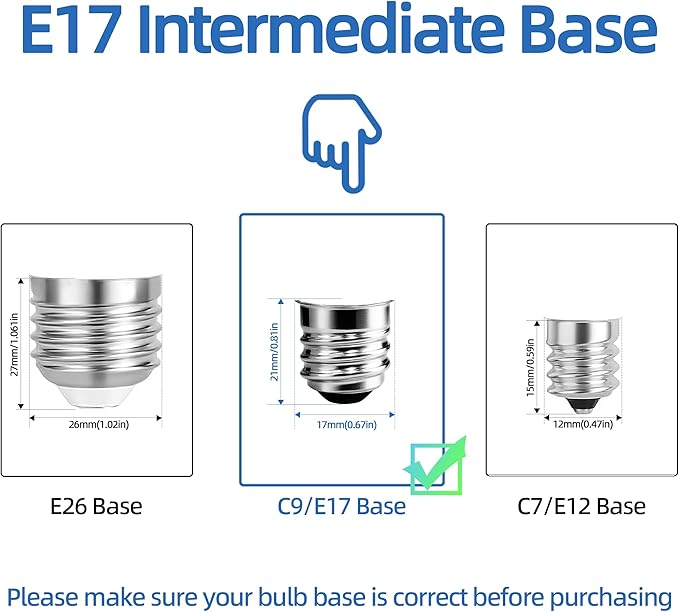 2.5 Inch E17 Intermediate Base LED Filament Bulb 360 Lumens, 2700K Soft White Dimmable Appliance Bulb AC 120V, UL Certified T8 Microwave Light Bulbs Under Hood for Refrigerator Stove 6Pack