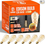 OMED LED Edison Vintage Light Bulb 60 Watt Equivalent E26 Base 2700k Soft White Dimmable ST64 Amber Glass 60w Energy Saving Ideal Dining Rooms Durable Light for a Cozy Atmosphere 6 Pack 6w Led Bulbs