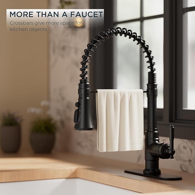 FORIOUS Black Vintage Kitchen Faucet Pull Down Sprayer Stainless Steel, High Arc Single Handle Antique Sink Faucet 1 or 3 Holes for Pot Filler, Farmhouse Camper RV Wet Bar