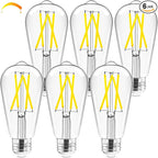 Hizashi E26 LED Bulb 60 Watt Dimmable, 4000K LED Edison Bulbs, ST19 Vintage Light Bulbs Cool White, 95+CRI, UL Listed,700 Lumens 6W E26 Medium Base, Clear Glass, Pack of 6
