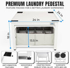 Washer and Dryer Pedestals with Pullout-Shelf - 24" W, 18" H, White Steel Universal Fit with Major Brands | Laundry Pedestal with Drain Pan & Hose | Washer Stand for Back Pain Relief, 800 lbs Capacity