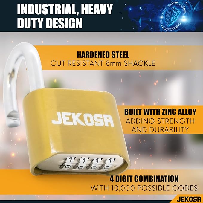 Jekosa® JKC/50 [Weatherpoof] Heavy Duty Combination Lock Outdoor - Lock with 4 Digit Code [No Key] - Ideal for Gate, Shed, Fence