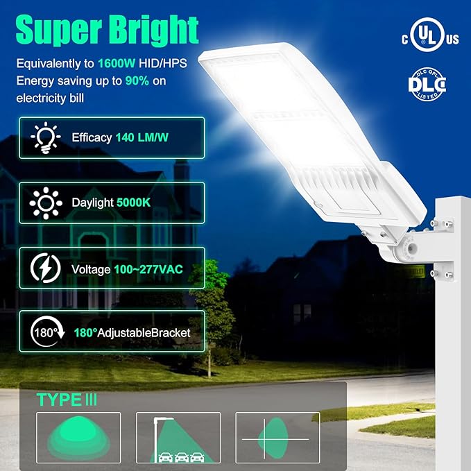 BBESTLED 400W/320W/240W LED Parking Lot Lights Arm & Slip Fitter Mount Dusk to Dawn Outdoor Lighting Exterior Commercial Street Area Flood Light, 56000LM IP65 Waterproof 100-277V Security