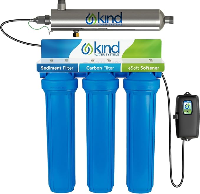 Whole House Salt-Free Water Softener and Filter Combo - High Performing Coconut Shell Carbon Block Filtration - for Homes with Up to 5 Bathrooms - Easy Installation with UV Light