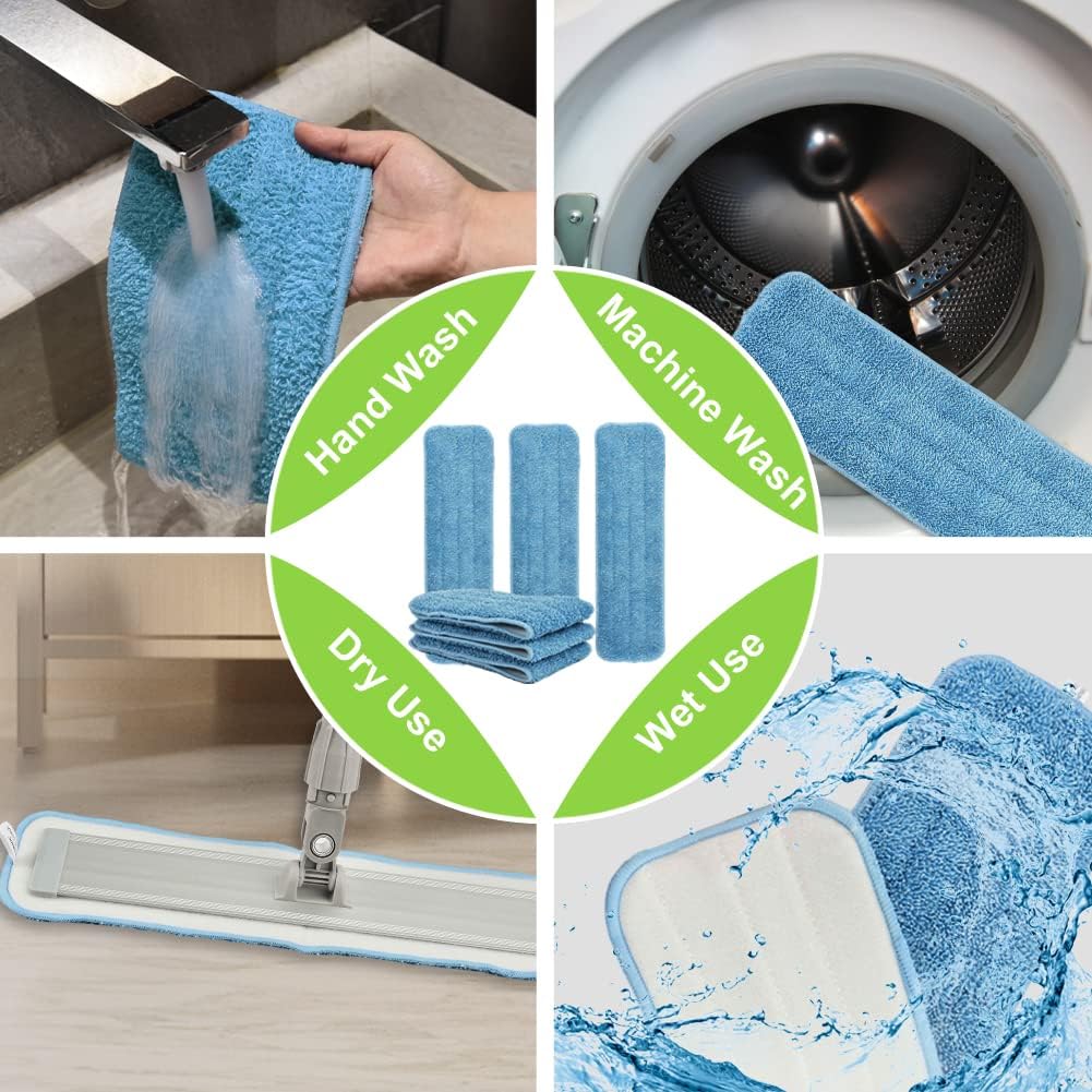 windson 6 Pack 18" Microfiber Mop Pads Washable, Reusable Mop Replacement Heads for 16-18inch Spray Velcro Mop Hardwood Floor Cleaning(6Pack)