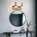 Vintage Bathroom Vanity Light, 2-Light Black Vanity Lighting Fixture with Flower Glass Shade, Bathroom Lighting Fixtures Over Mirror