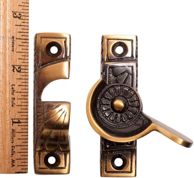 Renovators Supply Manufacturing Window Sash Lock 2.7 in. Solid Cast Brass Victorian Style Window Locks with Mounting Hardware Pack of 12