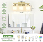 3-Light Bathroom Light Fixtures, Brass Vanity Light with Milky White Shades, Bathroom Lighting Fixtures Over Mirror, Modern Bathroom Wall Lamp for Mirror Living Room Cabinet Bedroom