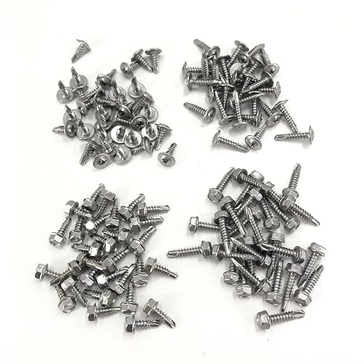 QSJ 200PCS #8 Sheet Metal Screws Set 410 Stainless Steel Fast Self Tapping Screws with Screwdriver Bit Silver