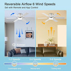 52inch Low Profile Ceiling Fan with Light and Remote/APP Control, LED Dimmable DC ReversibleModern, Flush Mount,6 Blade,Nickel Ceiling Fan for Bedroom Living Room/Outdoor Use