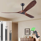 60" Ceiling Fan, No Light & Remote Control - Quiet 3 Blade Wood Walnut, Suitable for Patios & Farmhouse