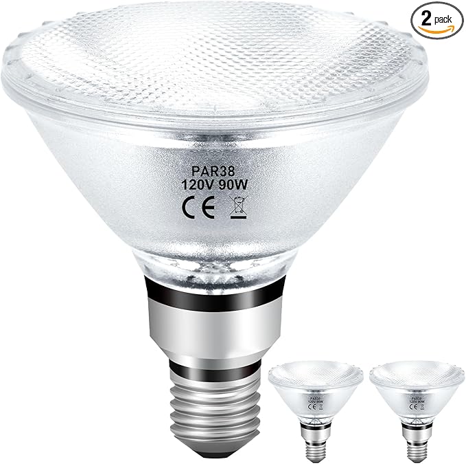 PAR38 Halogen Flood Light Bulbs 90W 120V, 2Pcs PAR38 Halogen Light Bulbs with E26 Base, 2800K Warm White, 4050 Lumens for Indoor and Outdoor