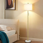 【Upgraded】 Dimmable Gold Floor Lamps for Living Room, 63in Modern Standing Lamp with Marble Base, Tall Pole Light with White Linen Shade for Bedroom Reading Office Corner Nursery