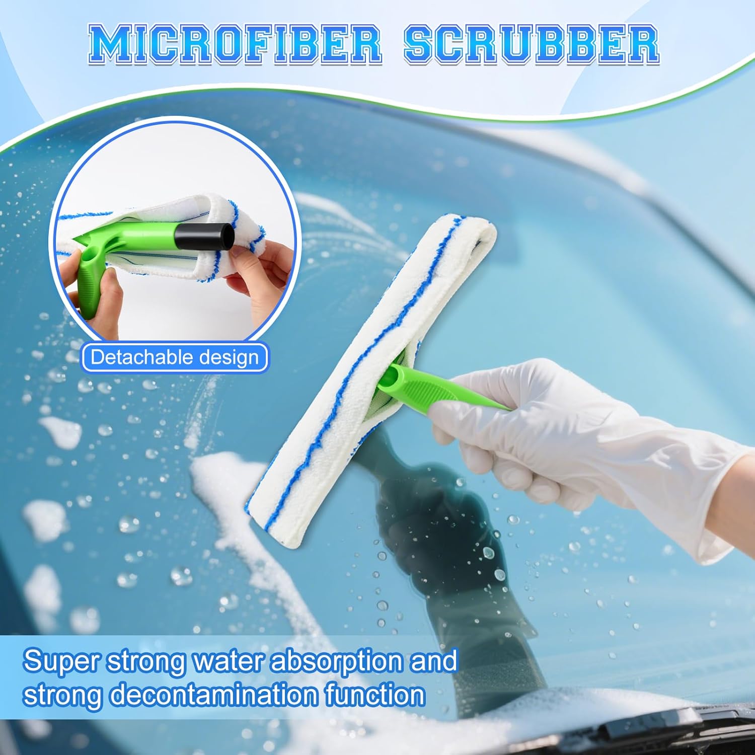 Recyclable Silicone Window Squeegee Kit, Window Cleaning Kit, Window Squeegee Cleaner Kit, with Silicone Squeegee & Microfiber Scrubber for Shower Glass Mirror Door Car (1Set)