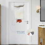 The Fine Living Co. Hanging Laundry Hamper with Over Door Hooks & Adhesive, Durable Space Saving Laundry Bag with Zipper and Wide Open Top, Hanging Dorm Laundry Hamper 18"x4.75"x28" (Beige-L)