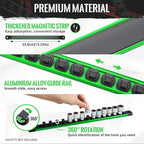 Magnetic Socket Organizer, 3-Piece Heavty Duty Aluminum Socket Holder, Socket Rail for Tool Box, Premium Quality 360° Swivel Socket Rack with 36 Clips for 1/2-Inch(Green)