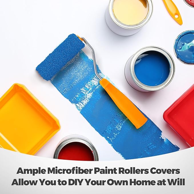 Leumoi 200 Pcs 4 Inch Mini Paint Roller Bulk Small Microfiber Roller Cover 1/2" Nap for Paint Brush for House Painting Supplies DIY Craft Home Wall Repair Tool Kit Set (Yellow Base, Black)