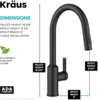 KRAUS Oletto Touchless Sensor Pull-Down Single Handle Kitchen Faucet in Matte Black, KSF-2830MB
