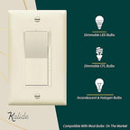 TOPGREENER Kalide Dimmer Light Switch, LED Dimmer Switch, Full Range Dimming, Single Pole/3-Way, 120VAC, 60Hz, 300W LED/CFL, Neutral Wire Not Required, Wall Plate Included, Light Almond