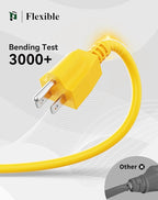 PLUGTUL 25FT Outdoor Extension Cord with Multiple Outlets, 14 Gauge, 3-Outlet, SJTW, 15A 14AWG 1875W SJTW, ETL Listed - Great for Garage, Garden and Home, Yellow