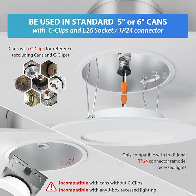 LVWIT Recessed Lights 6 Inch, Modern Retrofit LED Recessed Lighting, 5CCT Color Selectable, Dimmable LED Can Lights with E26 Conversion Kit, 36 Pack