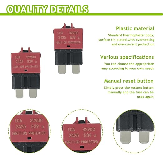 10A DC 12V-32V Manual Reset Circuit Breaker ATC/ATO Low Profile T3 Mini Blade Fuses Breakers for Car Trucks Marine Boat RV Solar and More,2 Pack