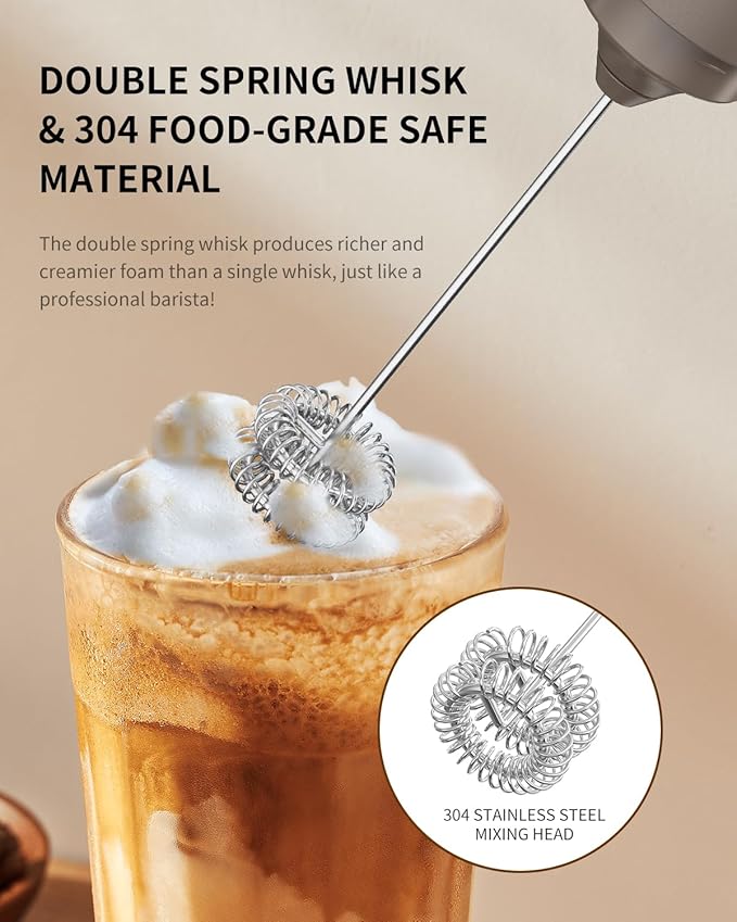CIRCLE JOY Portable Rechargeable Milk Frother Hanheld, Dual Spring Whisk Electric Coffee Frother Wand Drink Mixer for Matcha Lattes Cappuccino, Kitchen Gifts, Brown